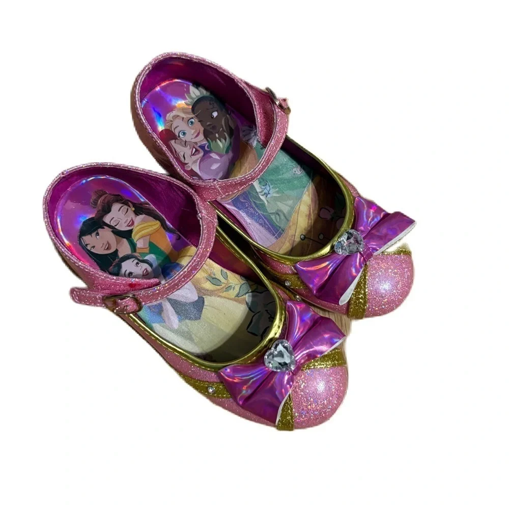 Disney Little Girls Princess Pink Glitter Shoes SZ 12 Disney Buckle Style